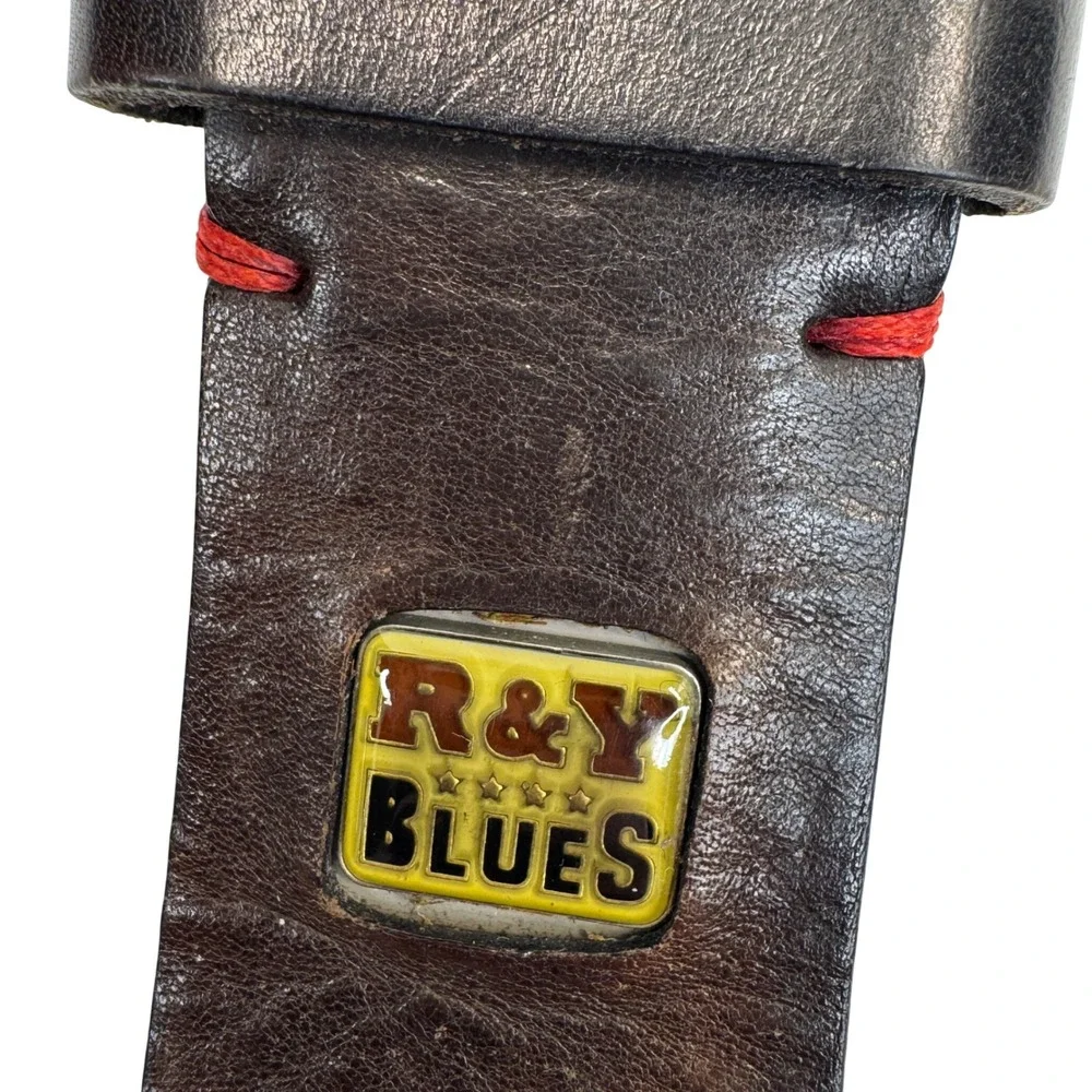 R&Y Blues Full‎ Grain Leather Belt 42 Brown Distressed Western Americana USA